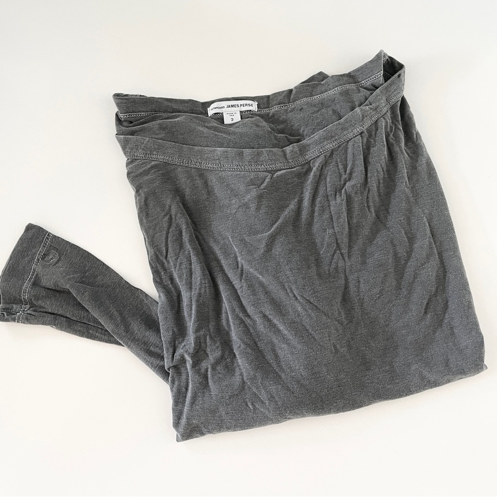 James Perse Light Weight Gray Cotton Blend Tee with scoop style neck.